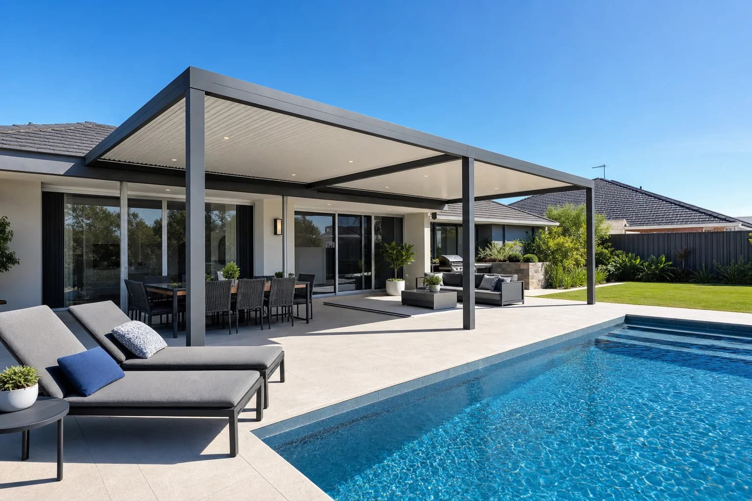 Insulated patio beside a pool in Kinross
