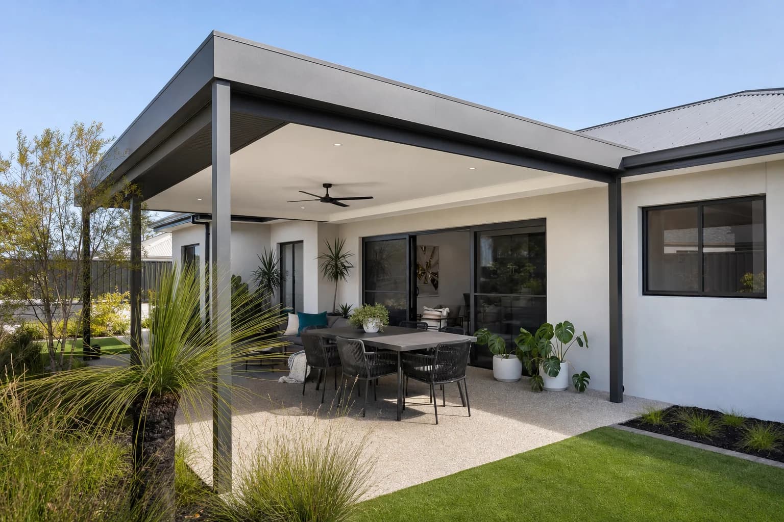 Insulated flat roof patio matched to a renovated single-storey home in Duncraig
