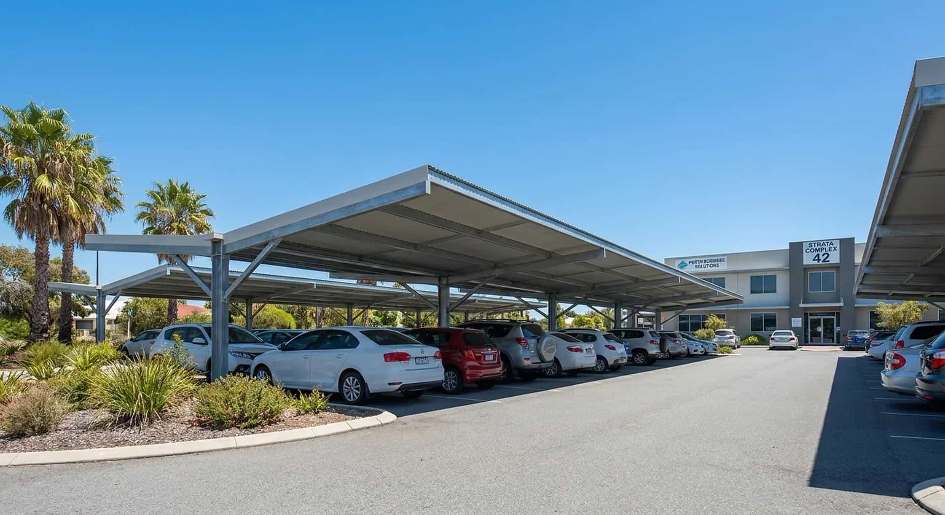Multi-bay commercial carport structure in Perth