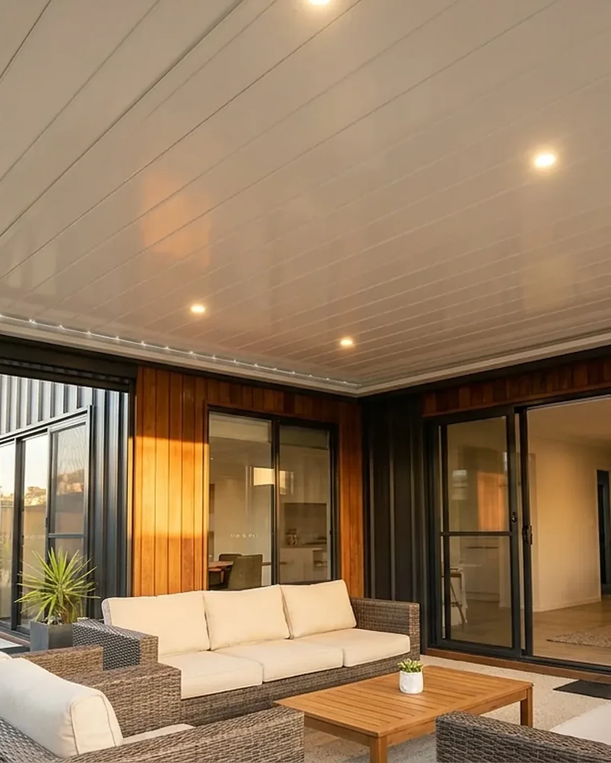 Insulated Solarspan patio with a finished ceiling and downlights in Joondalup