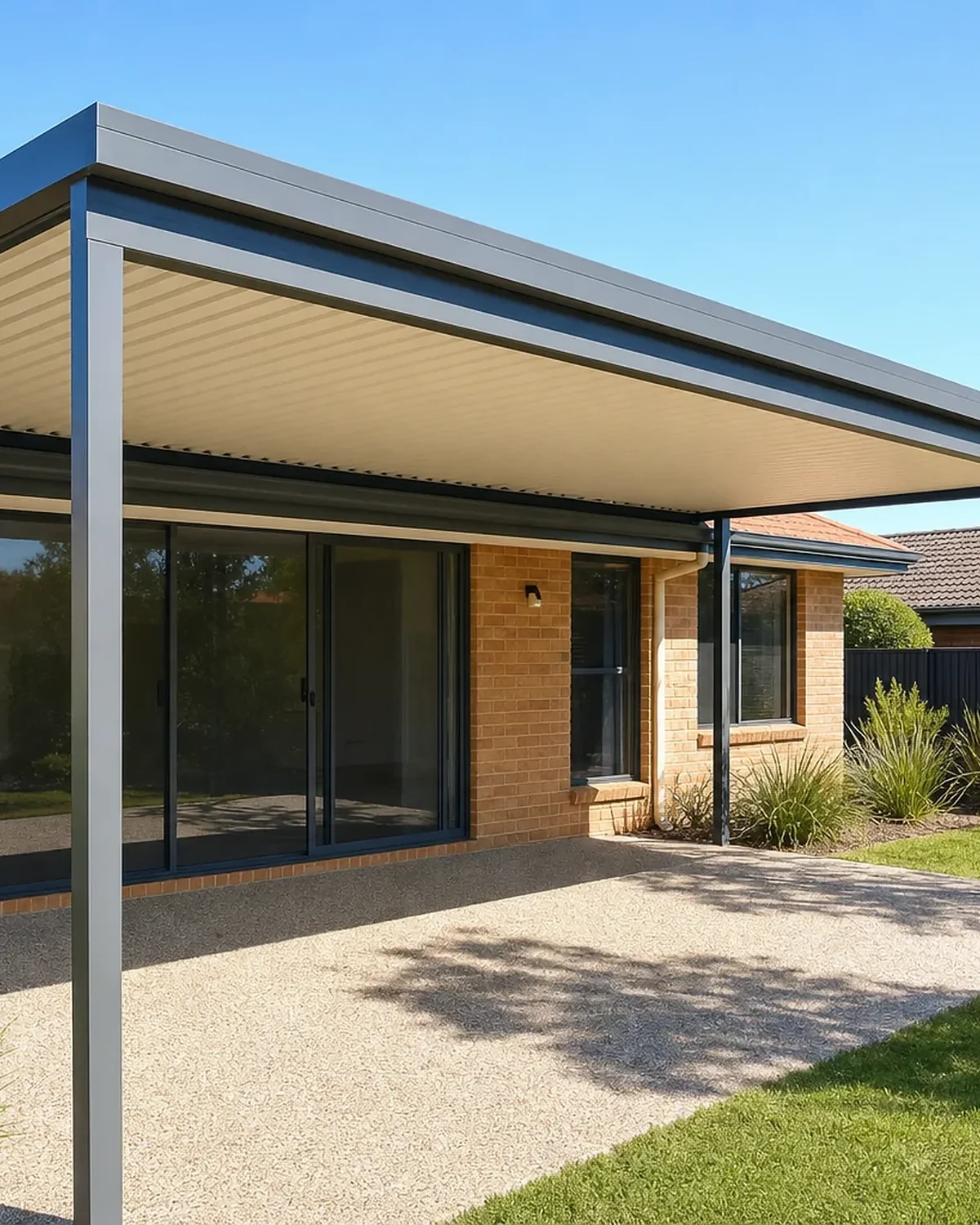 New open-style Colorbond patio built on a Joondalup home where an old patio was removed
